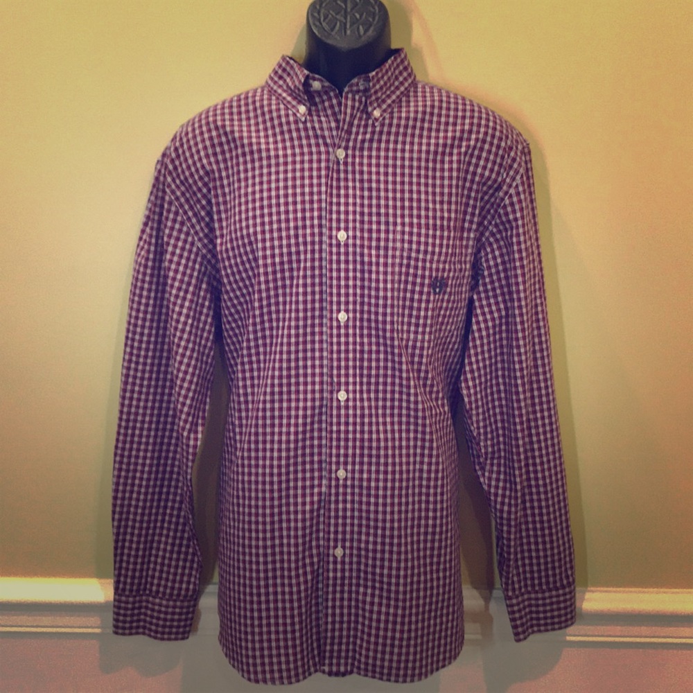 Chaps mens Long sleeve button-down (red checkered)